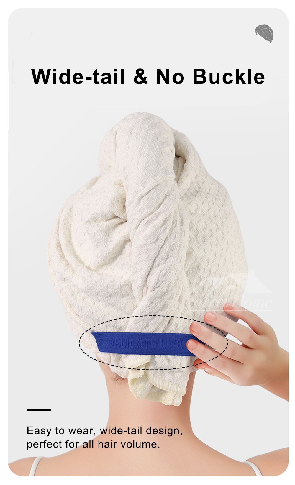 Antibacterial Waffle Wide-tail Hair Drying Cap-6